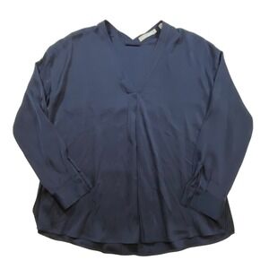 Vince Silk V Neck Long Sleeve Blouse‎ Top Navy Blue Size 2